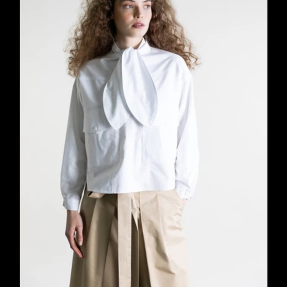 PSOPHIA Cargo Chic Tie-Neck Shirt woman’s medium 
White